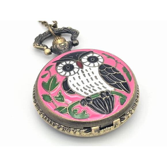 Enamel Owl Pocket Watch – Unique Wildlife Accessory, Personalizable Vintage Look - Picture 6 of 12